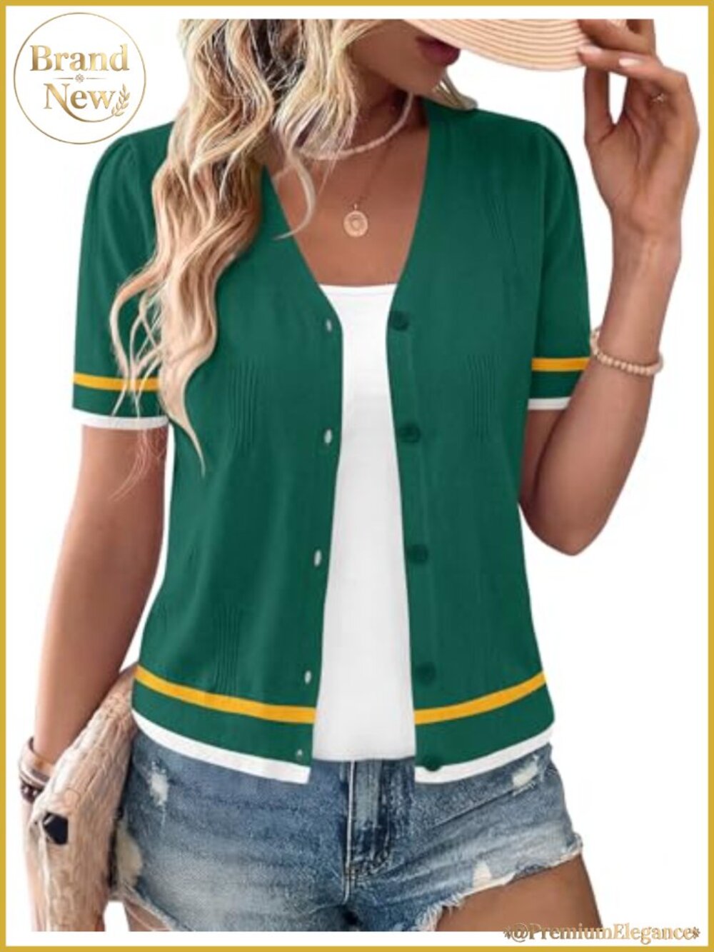 V-Neck Short Sleeve Lightweight Knit Cardigan Sweater 80% Viscose 20% Nylon